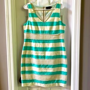 Just Taylor Turquoise and Cream sleeveless dress